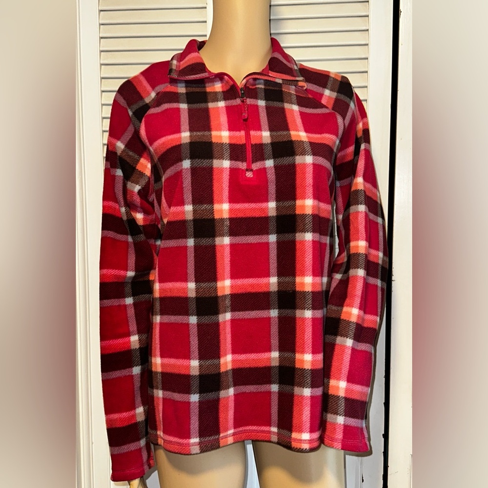 Eddie Bauer Plaid Fleece Pullover Quarter Zip  Pink & Black M